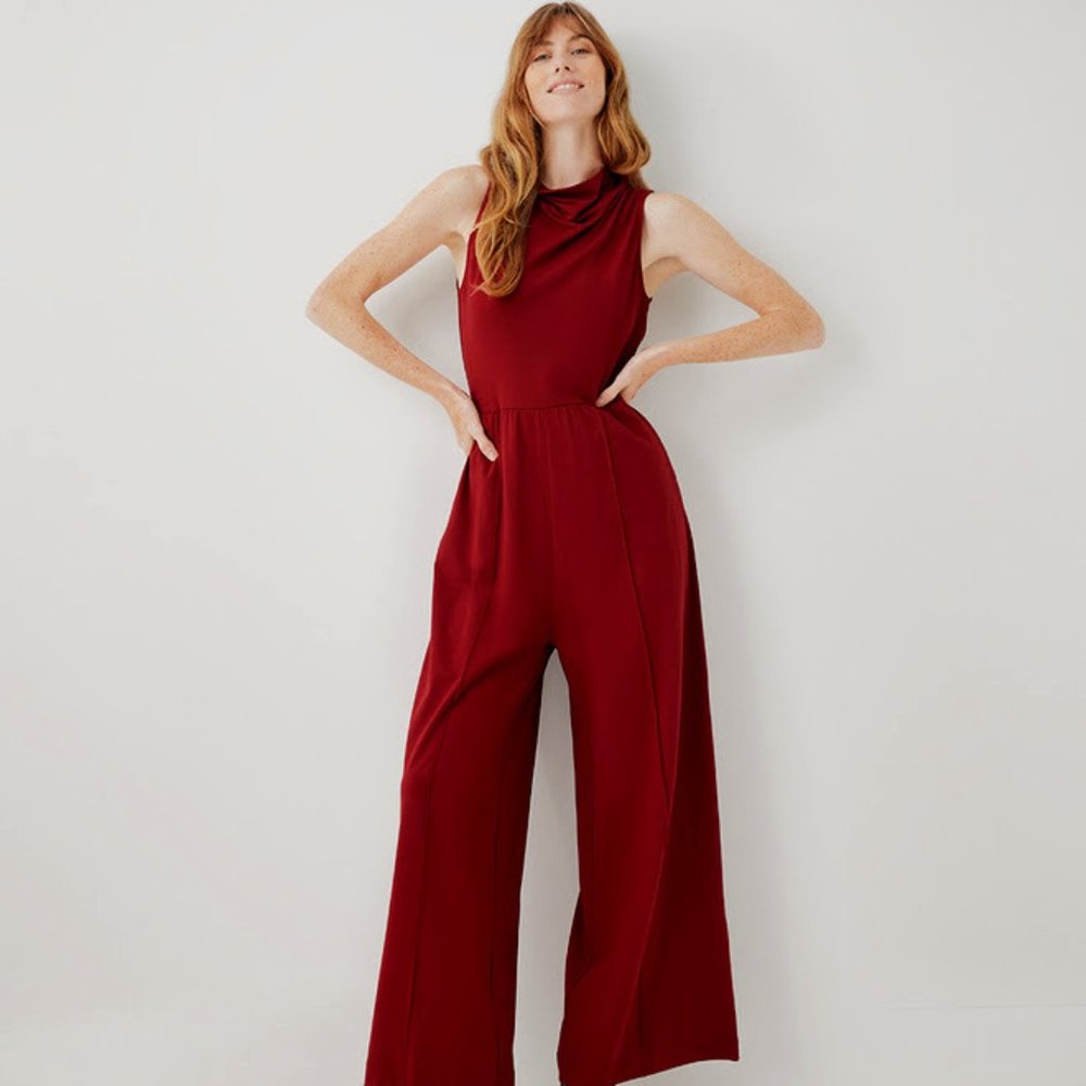 Pact Women's Pomegranate Fit & Flare Cowl Neck Jumpsuit L